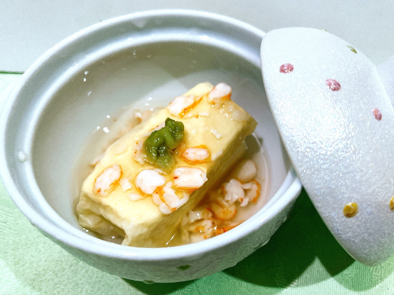 豆腐の湯葉包み、えびのあんかけ